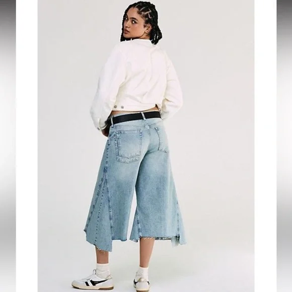 Free People We The Free Ripple Wide Leg Cropped Pieced Jeans